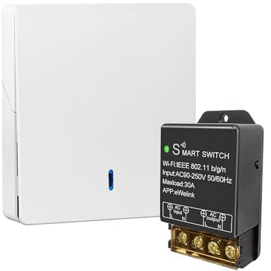 Ewelink Interrupteur intelligent WiFi haute visibilité 30 A 220 V 230 V Télécommande APP avec télécommande RF 2,4 g Mode DIY sans fil pour la domotique Compatible avec Alexa et Google Home
