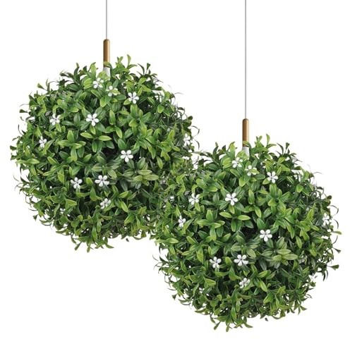 Ruwshuuk Balli topiari di fiori di fiori, palline topiaria artificiale | Palla topiaria di,Decorazioni restabili resistenti ai raggi UV per interno, esterno, giardino, balcone