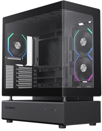 GAMEMAX N80 CASE PC ATX Mid Tower, Vetro Panoramico 270° Anteriore & Laterale, 6 Ventole ARGB PWM da 120mm Preinstallate, USB-C Gen2, Supporto BTF & GPU Verticale, Case PC Gaming (Nero)