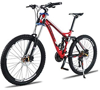 Wmmner Mountain Bike Mountain Bike Unisex, Telaio in Lega Di Alluminio da 26 Pollici, Bici Mtb a Doppia Sospensione 24/27 Velocità con Doppio Disco/Rosso/27 Velocità