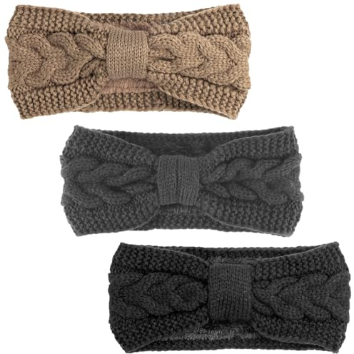 DRESHOW Diadema de Punto Cálido para Mujer Calentador de Orejas de Invierno Diademas de Ganchillo Bandas Gruesas para el Pelo de Lana