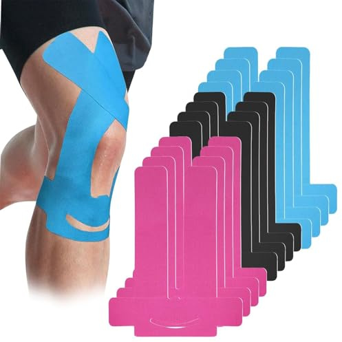 Aililong Cintas Pre-Cortadas Rodilla (12, Negro/Azul/Fucsia) – Impermeable, Algodón, Alivio Dolor Rodilla & Soporte Deportivo, Ideal Atletas/Fisioterapeutas