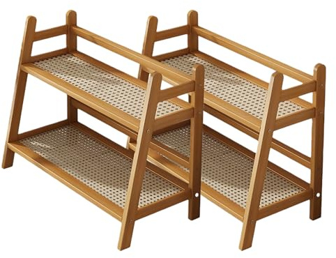 Küchen Organizer, 2 Stück 2 Etagen Gewürzregal Stehend aus Bambus Nachahmung Rattanweberei, Küchenschrank Organizer für Tee Gewürze Kaffeepads Aufbewahrung, Küchenregal für Wohnzimmer und Büro