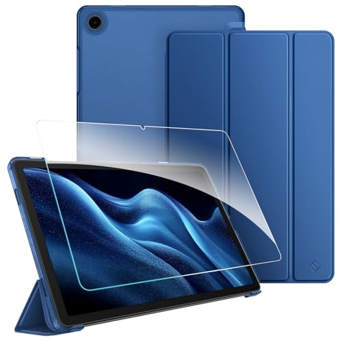 FINTIE Coque pour Samsung Galaxy Tab A11 Plus (A11+)/Tab A9 Plus (A9+)-11 | Coque avec 1 Verre Trempé, Étui Transparent Givré Rigide, Housse Fine Légère, Bleu Naval