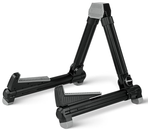 STRICH Soporte para guitarra, ajustable, soporte portátil plegable en forma de A de aleación de aluminio, apto para guitarras acústicas, guitarras eléctricas, bajos eléctricos y ukeleles, color negro