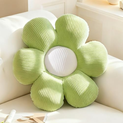 dellyy Dekokissen Blumen, Kissenbezug Weiß, Bodenkissen mit Füllung, Süße Blumen Kissen für Kinderzimmer, Aesthetic Kissen Deko für Wohnzimmer, Schlafzimmer, Büro, Sofa, Balkon (GrünWeiß, 40CM)