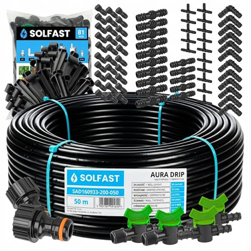 SOLFAST Tropfschlauch Set 50 m 16 mm 181-teilig – Bewässerungssystem Tropfbewässerung für Garten, Gewächshaus, Pflanzen, Beet