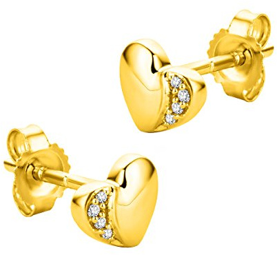Orovi Orecchini Donna Oro Giallo 9KT Orecchini a Lobo cuore e Diamanti naturali, gioiello anallergico confezionato in un elegante astuccio portagioie