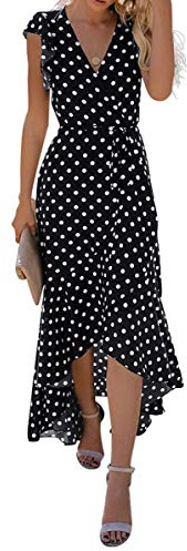 GRECERELLE Womens Summer Maxi Dress Boho Floral Cocktail Midi Polka Dot Wrap Dresses V Neck Casual Party Bohemian Flowy Long Dress for Ladies