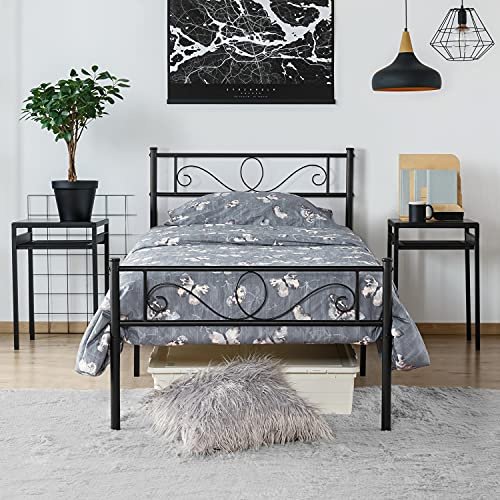 costoffs 3ft Single Bed, Solid Metal Bed Frame, Slatted Bed Base with Headboard and Footboard for Teenagers Adults, Black