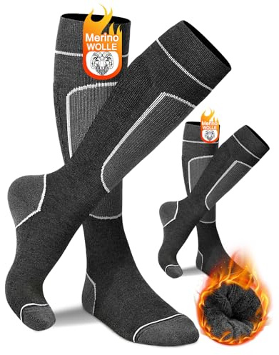 KEECOW 2 Pairs Mens Socks Warm Merino Wool Ski Socks Winter Socks for Skiing, Snowboarding, Outdoor Sports Performance Socks(9-12,Black)