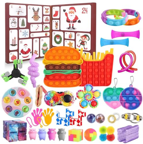 Fidget Toys Adventskalender Fidget Weihnachten Countdown Kalender Mit 24 Pcs Überraschungen Von Sensorischen Fidget Toys Geeignet Für Kinder, Jungen, Mädchen, Weihnachtsfeier Geschenke
