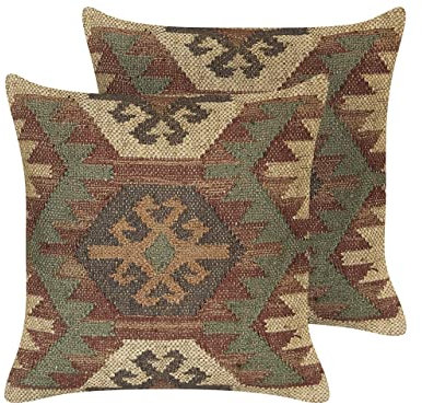 Beliani Kelim Dekokissen 2er Set Jute u. Wolle braun/bunt 45x45 cm orientalisch Cumbum