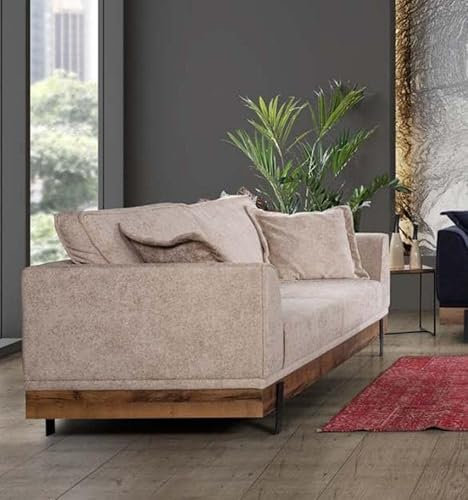 Sofa 3 Sitz Dreisitzer Stoff Couchen Möbel Wohnzimmer Beige Textil Neu