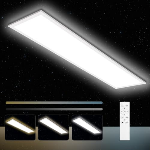 Oraymin LED Panel 120x30 Dimmbar, LED Deckenleuchte mit Fernbedienung, 40W 4400LM Deckenlampe mit Speicherfunktion, 3000K-6500K Deckenpanel als Schlafzimmerlampe, Wohnzimmer Lampe