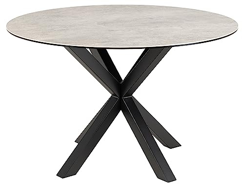 AC Design Furniture Heather Runder Esstisch für 4 Personen, Tischplatte in Grau und Metallkreuzgestell, Küchentisch mit Keramikoberfläche, Hitzebeständig, Kratzfest, Ø: 119 x H: 75,5 cm