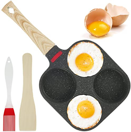 Non-Stick 4 Cup Egg Frying Pan - Multi-Purpose Pancake & Poached Egg Skillet for Breakfast, Suitable for All Gas Stove Hobs