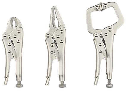 Hoteche 112001 3pcs 125MM Mini Locking Zange Set C-Klemme, gripzangen set,lange Nase, runde Kiefer Vielseitige Werkzeuge für Griff, Klemme und Sicher