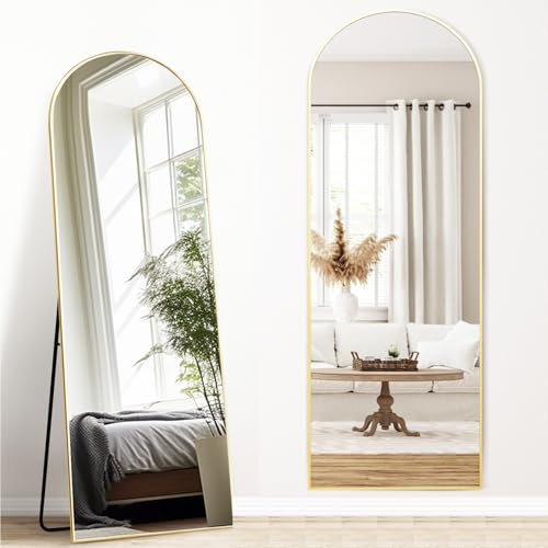 Melodieux Bogen Full Length Mirror 161 x 52 cm Large Freestanding Gold Aluminium Frame Dressing Mirror Wall Mounted for Living Room Bedroom