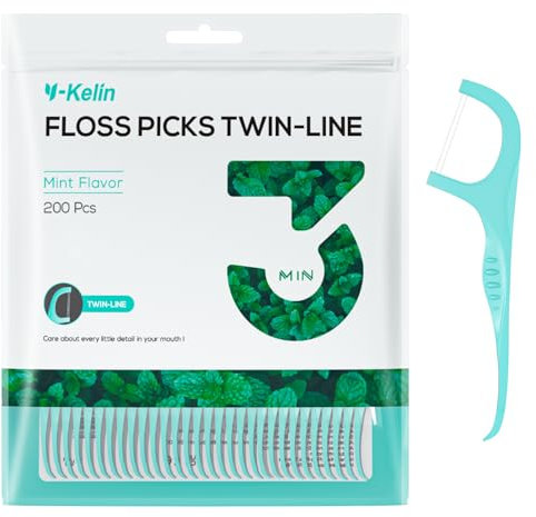 Y-Kelin Zahnseide-200 Doppelfaden-Zahnseide-Zahnstocher, Zahnstäbchen, Zahnseidestäbchen, Zahnreinigung （Minze 200)