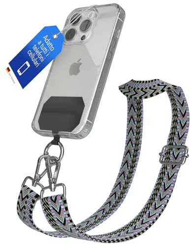 EAZY CASE - Universell mobilkedja kompatibel med alla mobiltelefoner Kedjan kan kombineras med fodral Mobilsladd med karbinhake Mobilrem att hänga runt halsen Färgglad bohosladd iLila Grön Blå Silver