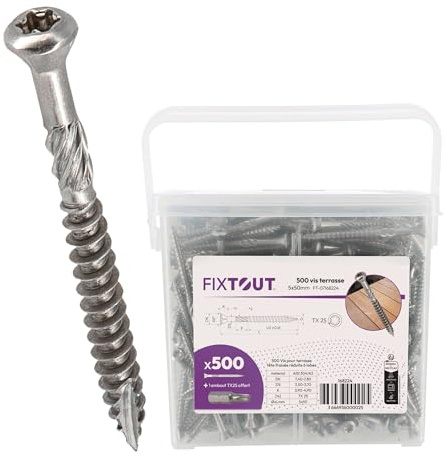 Lot de 500 vis terrasse en Inox A2 - Empreinte Torx 25 à tête réduite crantée - Diamètre 5mm - Longueur 70 mm