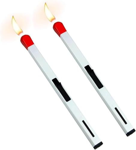 Confezione da 2 accendini a fiammifero a lunga portata, accendino a forma di fiammifero, accendino a butano ricaricabile, accendino antivento regolabile per candele, falò, cucina, campeggio, regalo di