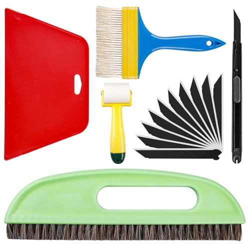 Juego de 6 herramientas para empapelar, incluye cepillo para empapelar, papel pintado, rodillos, herramienta de corte, herramienta de alisado de papel pintado, juego de papel pintado para contacto