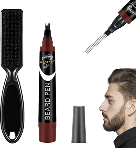 CPJJ 1 Wasserdichte Bartfüllerstift,Beard Filler Pencil, 2Wasserdicht Beard Filling Pen Kit, Effektive Verbessern Gesichtshaar Bartstift für Schnurrbart & Augenbrauen, mit1 Bartbürste(Braune)