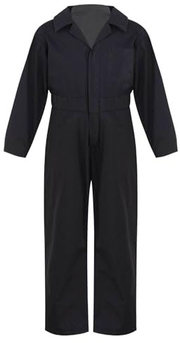 Yruioon Kinder Arbeitsoverall Jungen Langarm Overall Jumpsuit mit Reißverschluss Schutzanzug Arbeitskombi Maleranzug Mechaniker Arbeitskleidung Schwarz A 158-164