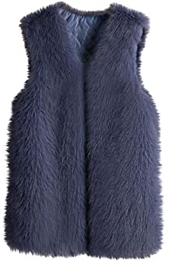 WOXIHUAN Gilet Donna Smanicato Invernale Cappotto Corta di Pelliccia Sintetica da Donna Morbido Cappotto di Peluche Cardigan Sintetica Giacca in Pelliccia Sintetica Marina militare S