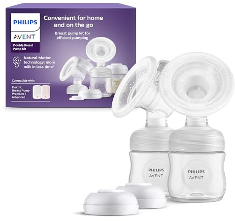 Philips Avent kit de extractor de leche doble, sin unidad motora, fácil de limpiar y montar, con 2 biberones, 2 discos selladores y 2 roscas para el almacenamiento de leche, modelo SCF335/12