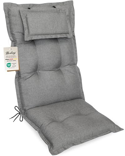 Herlag Hochlehner-Gartenstuhlauflage AVA Sun-Guard 123x50x9cm | UV-Schutz gegen Ausbleichen | Extra Dicke Sitzauflage 9 cm mit Kopfpolster | Polsterauflage Deluxe-Komfort | Öko Tex 100 | Silber