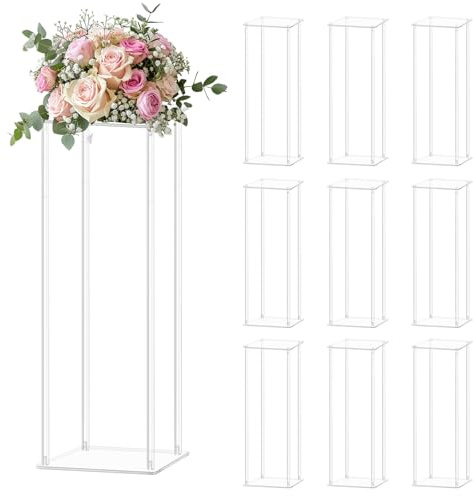 SOCROTO 10pcs Acrylic Flower Stand Column 24 Inch Tall Vases for Centerpieces Clear Elegant Floral Display Holder for Wedding Birthday Party T-Stage Events Home Decorations