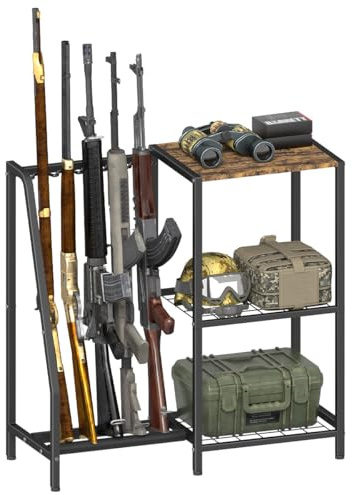 Mondazie Single-Side Gun Rack Stand, Vertical Rifle Display Holder with Gun Storage Solutions Shelf, Floor Shotgun Organizer Racks with Padding for Home Garage, Hold up to 5 Long Guns, Black