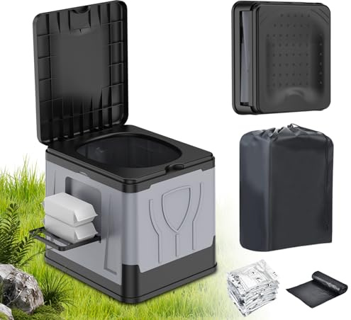 OTraki Inodoro Portátil, WC Portátil para Camping Baño Portatil con Coagulante Potty Camper con Portapañuelos Capacidad de Carga hasta 150kg para Acampar, Senderismo, Viajar, Pescar