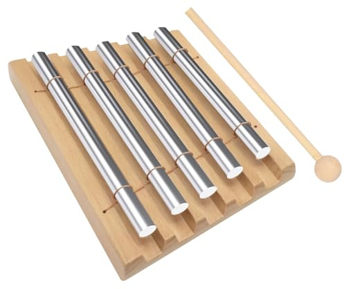 Klangstab, Klanghölzer und Gong Set mit Holzschlägel - 5 Ton Glockenspiel Chime für Musikerziehung, Geschenk, Klangstab Lehrer, Yoga und Meditation
