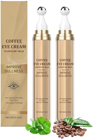 2 Stück Koffein Augenserum mit 360° Massage Roll On, Augencreme Gegen Falten und Augenringe Entfernen, Niacinamide Augencreme Gegen Tränensäcke, Feuchtigkeitsspendende Anti Aging Caffeine Eye Cream