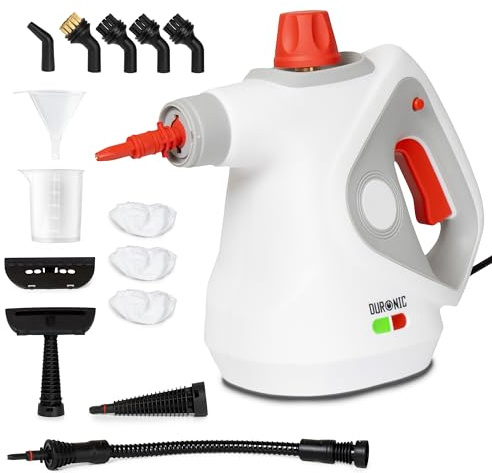 Duronic SC32 WE Pulitore a Vapore Portatile 1050W con Serbatoio 350 ml, Pulizia a Vapore Multifunzione Senza Detergenti per Divani Tessuti Fughe Doccia Forno Cucina Vetri Finestre Auto Bianco