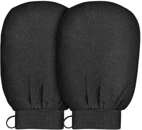 Voarge Lot de 2 gants exfoliants coréens pour bain - Gant exfoliant pour le corps - Éliminateur de peaux mortes pour homme et femme - Noir