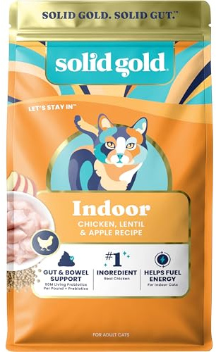 Solid Gold Indoor Dry Cat Food - Grain Free & Gluten Free - Chicken Cat Food Dry Kibble for Indoor Cats for Gut Health - Sensitive Stomach & Hairball Support for Adult Cats - 12LB