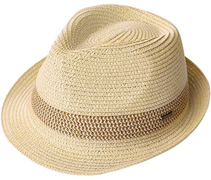 Fancet Packable Straw Fedora Panama Sun Summer Beach Hat Cuban Trilby Men Women 56-67cm (US, Alpha, Large, Beige)