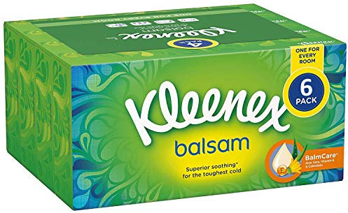 Kleenex Balsam 3 Ply Facial Tissues Superior Soothing Balm Care, 384 Count, Pack of 6, COST270680(Packaging May Vary)