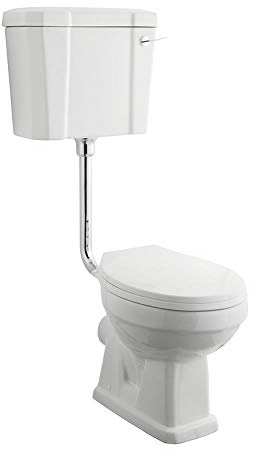 MILANO White Toilet WC Pan Low Level Cistern White Seat Flush Pipe Kit | Ceramic Construction. Engineered Wood Seat. Traditional Style. Floorstanding Installation. Close Coupled Design.
