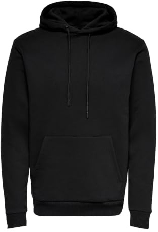 Only & Sons Uomo O&S Morbido Felpa con Cappuccio Maglione Basic Hoodie Maglione ONSCERES, Colore:Nero, Dimensione Maglia:M