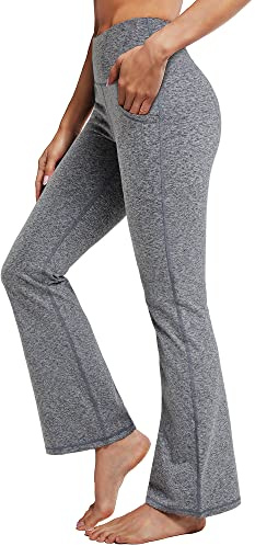 Promover Yogabyxor för kvinnor med fickor Bootcut sportbyxor hög midja träning bootleg magkontroll arbetsbyxor för arbete och fritid