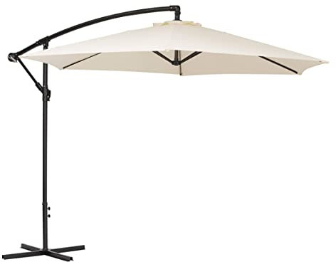 Baroni Home Ombrellone da Giardino Decentrato, Ombrellone Terrazzo, Balcone, Ombrellone Parasole Regolabile, Chiusura a Manovella con Base a Croce, Ø 3m x 2,47 m, Colore Bianco