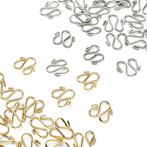 LiQunSweet 50 Pcs 2 Colors Stainless-Steel 13mm M Hook Eye Clasp Small Open Connector End Clasps and Closures for Jewelry Making Findings