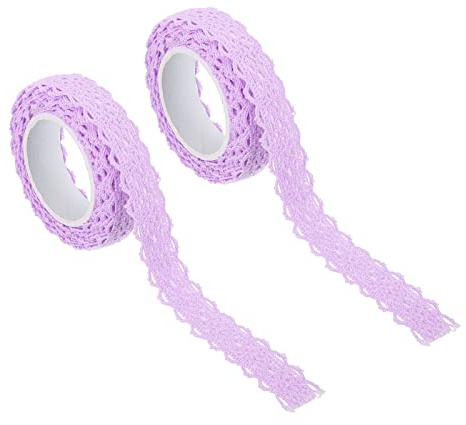 PATIKIL 0.7 Wide 2 Yards Self-Adhesive Lace Tape Lace Ribbon, 2 Pack Cotton Washi Trim Sticker Masking for Craft Scrapbooking DIY Card Making, Light Purple