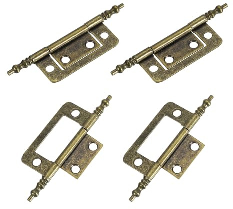 Sourcing Map Bronze Iron Non-Mortise Hinges, 4pcs Classic Cabinet Hardware, Flush Mount, 3.43 x 0.75inch